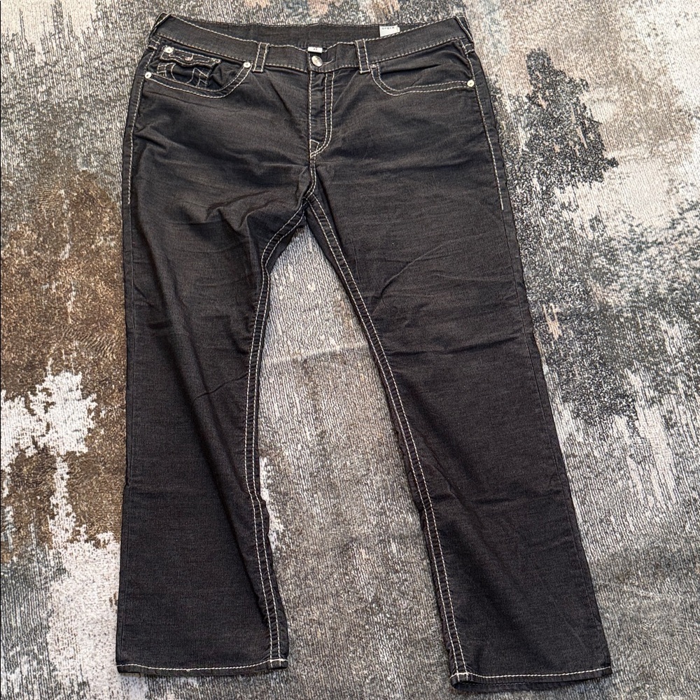 True Religion Men's Dark Gray Bootcut Ribbed pants